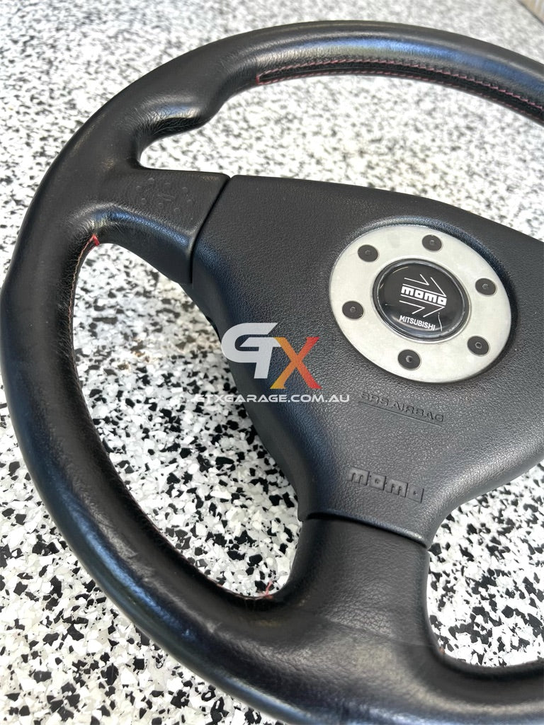 MOMO Mitsubishi Lancer Evolution 4/5/6 Steering Wheel Red Stitch (#1)