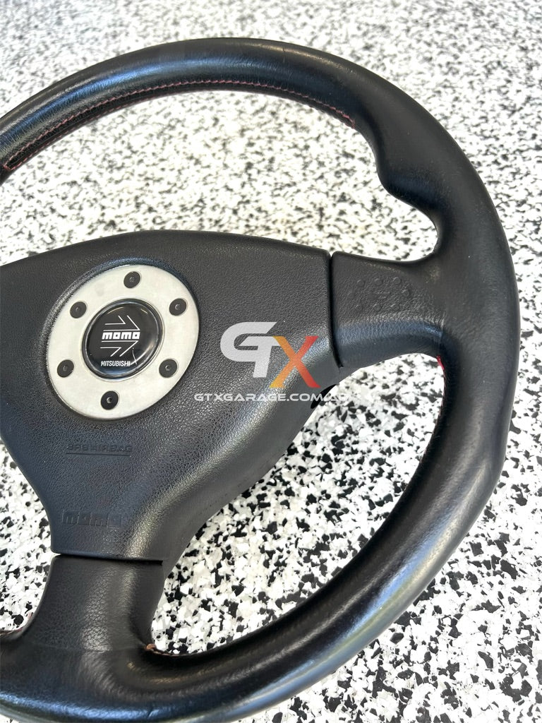 MOMO Mitsubishi Lancer Evolution 4/5/6 Steering Wheel Red Stitch (#1)