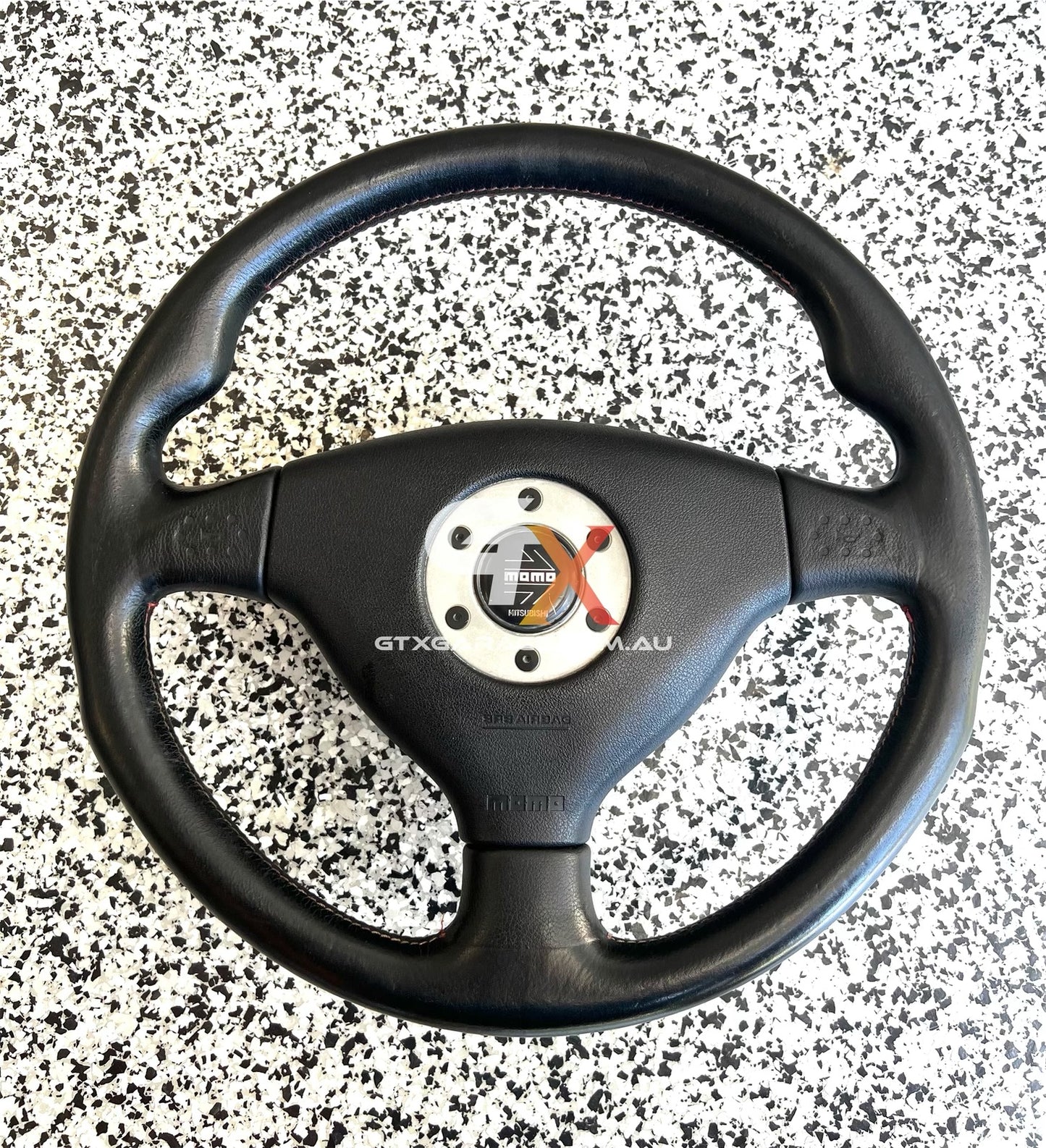 MOMO Mitsubishi Lancer Evolution 4/5/6 Steering Wheel Red Stitch (#1)